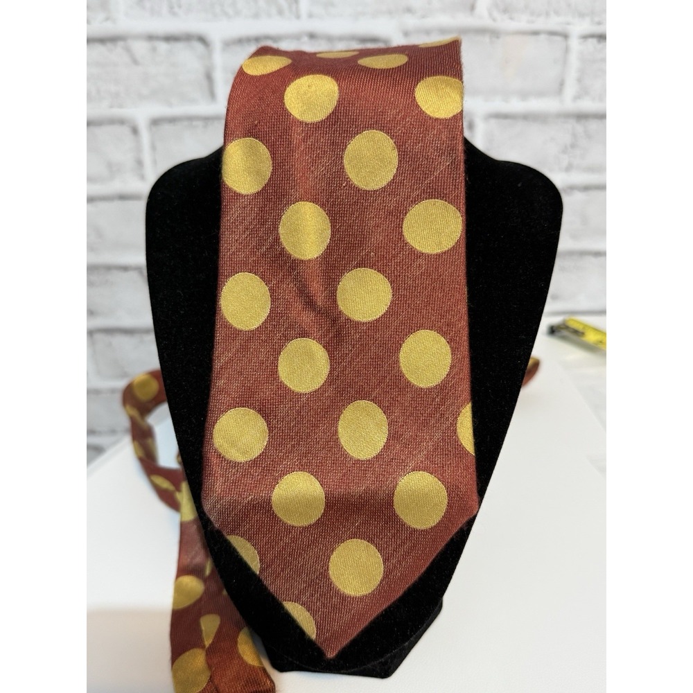 Vintage Fendi Cravatte Silk Necktie Brown Gold Polka Dot Made In Italy Tie